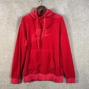 Nike Velvet Hoodie Mens Medium Red‎ Pullover Big Logo Kangaroo Pocket Swoosh